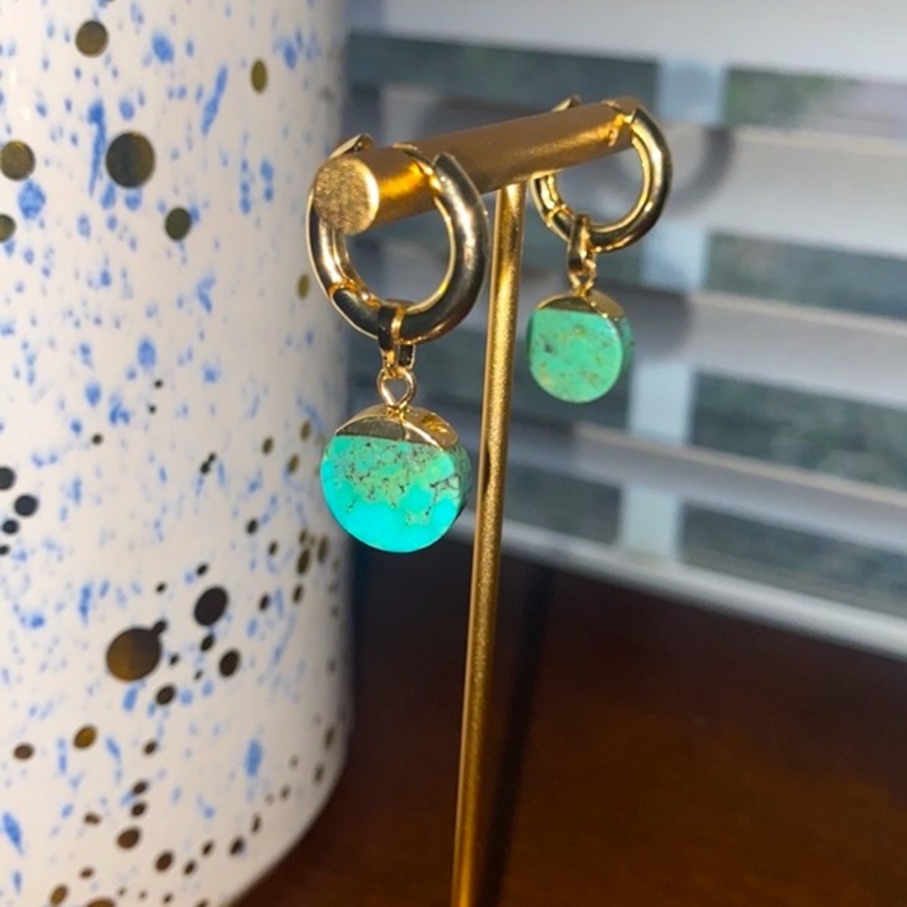 18k Gold Plated Natural Turquoise Stone Earrings